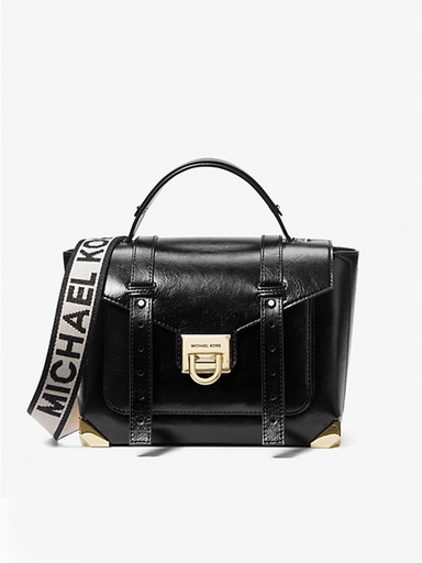 [MKBBK00413 Black Manhattan medium patent satchel  ] Michael Kors