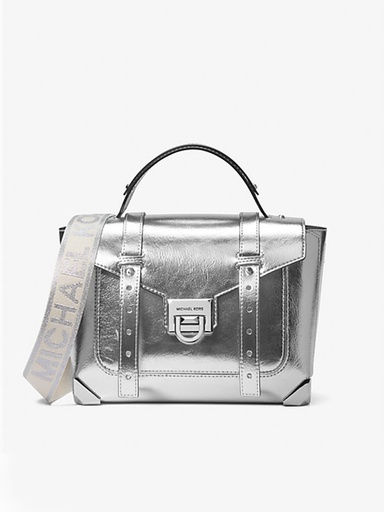 [MKBSV00418 Silver Manhattan Medium Metallic Satchel] Michael Kors