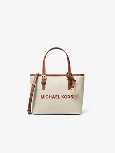 [MKBVN00426 Jet Set Canvas Top-Zip Tote vanilla brown strap] Michael Kors