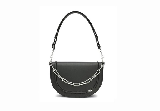 [DKBBK00496 Dkny black flap shoulder with silver extra chain] DKNY