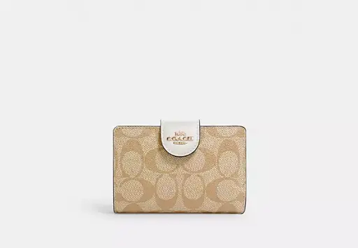 [COWWH00559 Medium corner zip wallet signature offwhite button ] Wallets