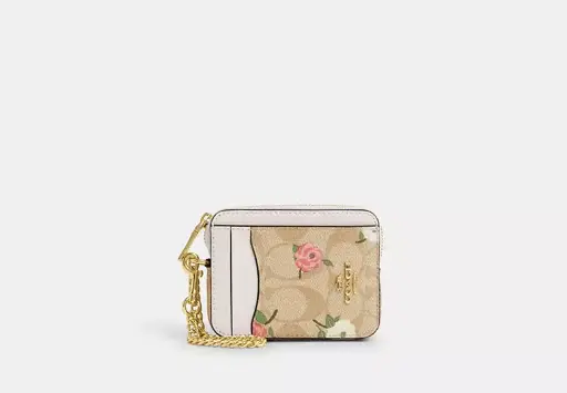 [COWWH00565 Zip Card holder signature floral beige with white zip] Coach