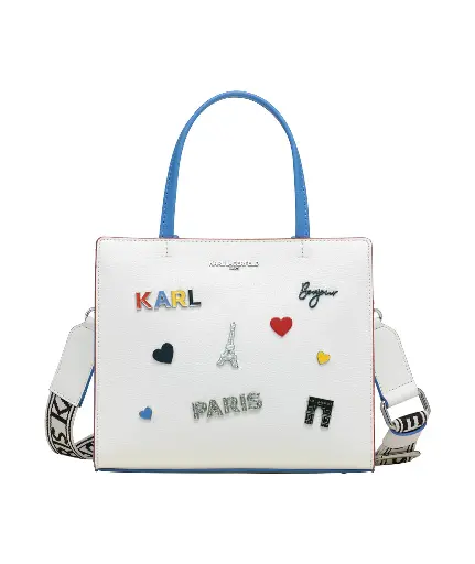 [KLBWH00599 maybelle white duo blue top handle, graphity] Karl Lagerfeld